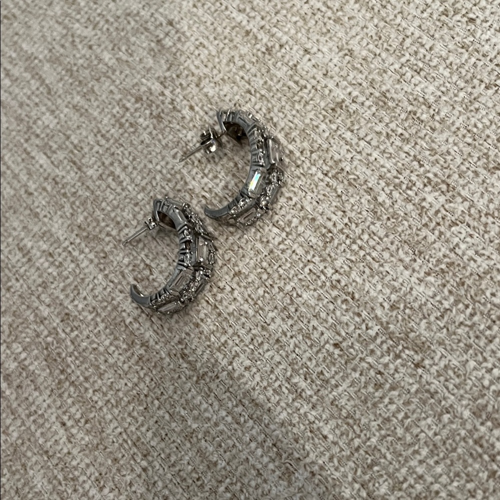 Silver Crystal Baguette J-Hoop Earrings